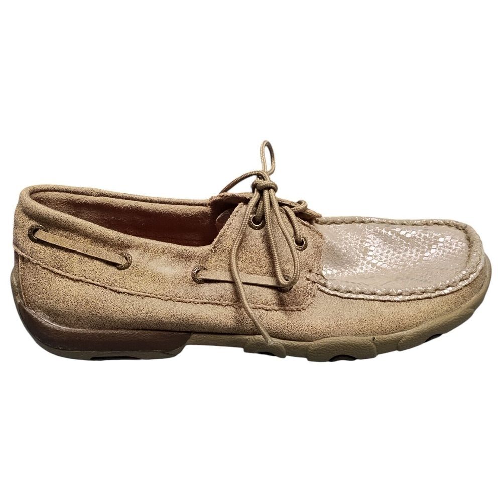 Twisted X Boots Boat Shoes Women Size 8 Tan Metallic Comfort Driving Moc WDM0120